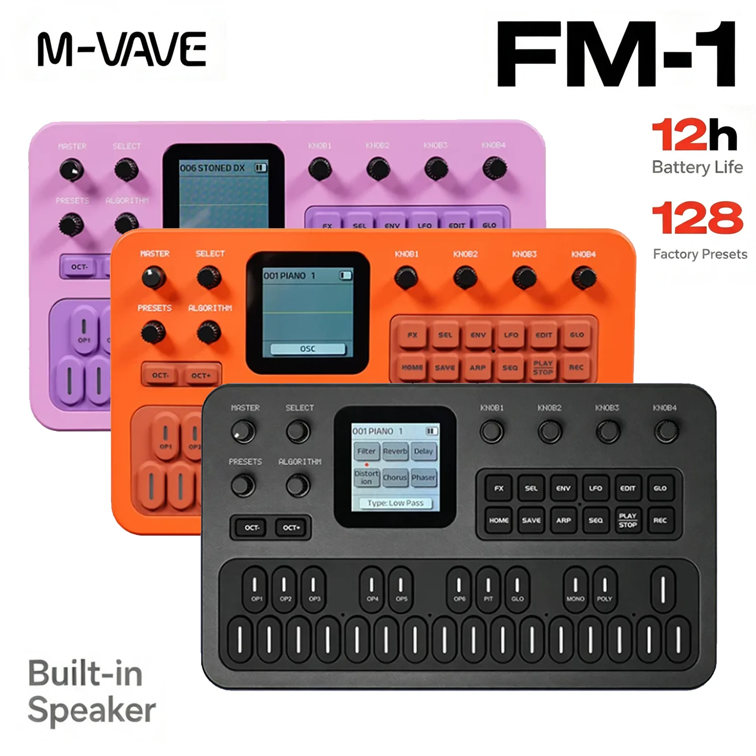 Nouvelle pédale d'effet synthétiseur FM M‑Vave FM‑1, pédale MIDI Bluetooth portable, 6 opérateurs, 32 algorithmes, 128 préréglages, haut-parleur intégré