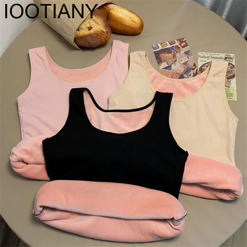 

IOOTIANY Women's Winter Thermal Underwear Top Seamless Plus Velvet Shirt Warm Female Undershirt Sleeveless Vest