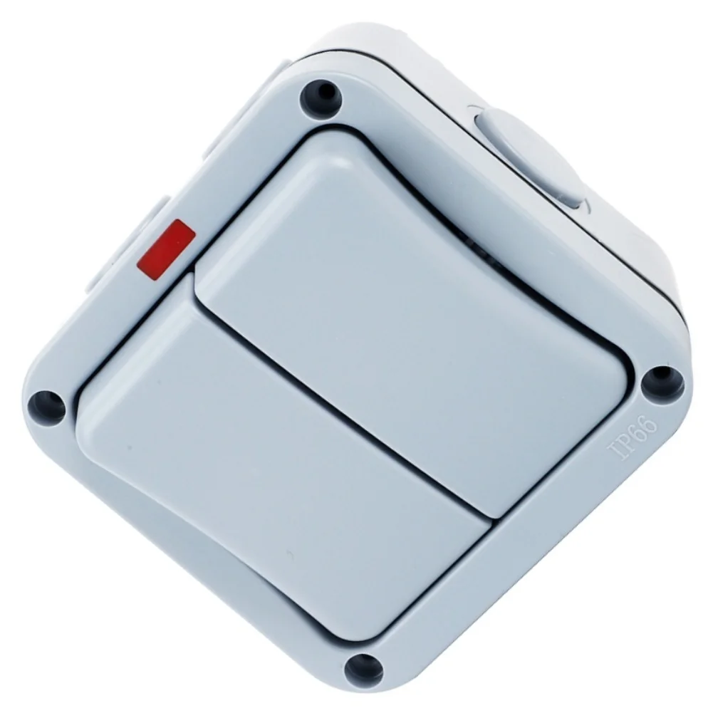 IP66 Waterproof Outdoor Light Switch 2 Gang 2 Way Gray ABS With Indicator For Garden Pool Electrical Control