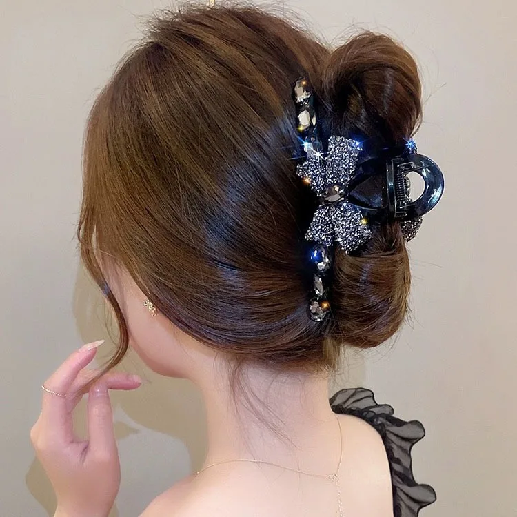 Korean Crysta Big bow Crab hair clips for girls hairpin woman hairstyles for long hair clip barrettes tiaras Shiny accessories