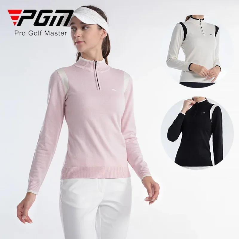 

PGM Women Wool Knitted Golf Sweater Ladies Keep Warm Patchwork Pullover Women Zipper O-neck Tops Winter Long Sleeve Golf Shirt