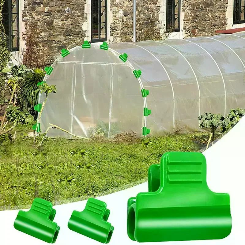 

50pcs Green Plastic Greenhouse Film Clips - Heavy-Duty Windproof Garden Clips For Securing Mulch, Tarp & Plant Covers