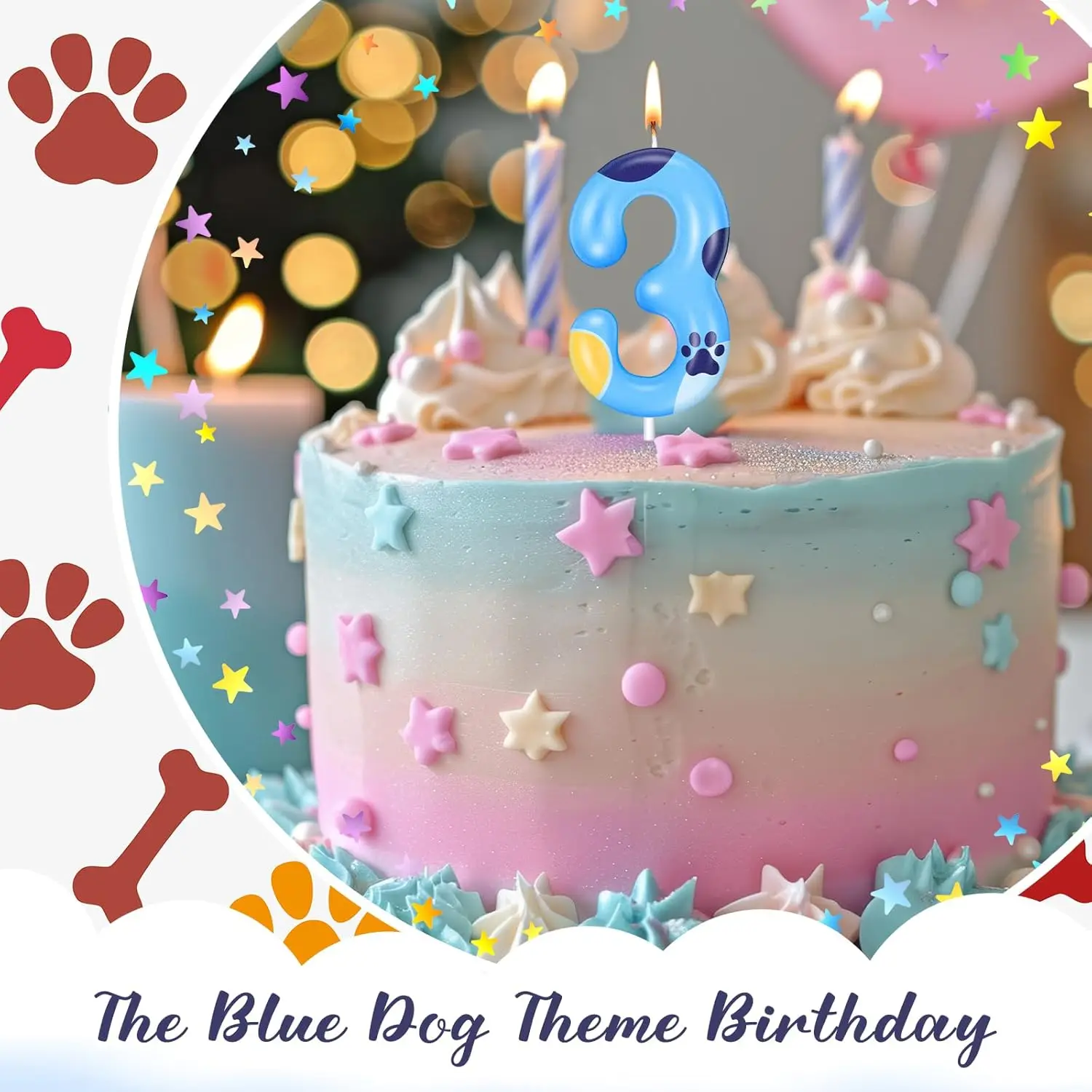 Blaue Hundepfoten-Kerzen Nummer 1-7 Geburtstagstorten-Dekorationen Kuchen-Cupcake-Topper für Jungen- und Mädchen-Geburtstagsdekoration – Detail 5