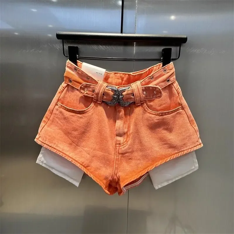 Sexy Hot Pants Jean Shorts Autumn New Orange Denim Shorts High Waist Pockets
