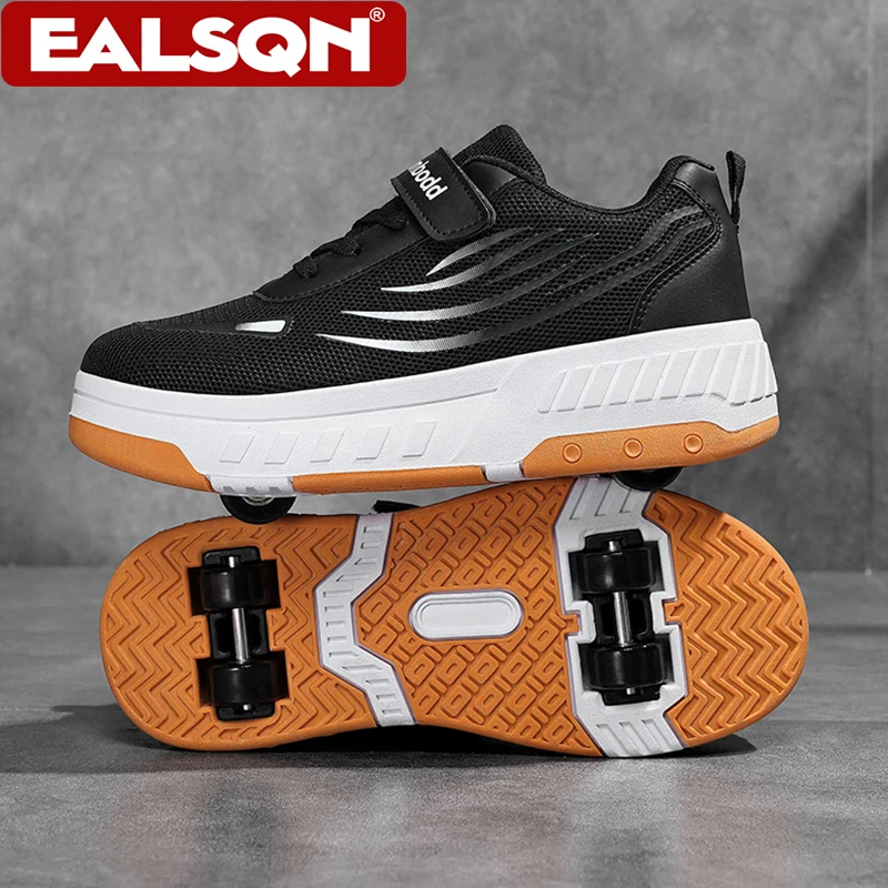 Kids Roller Skates Breathable Mesh Outdoor Sports 4-Wheeled Shoes With Removable Casual Comfortable Walking Shoes For Boys Girls