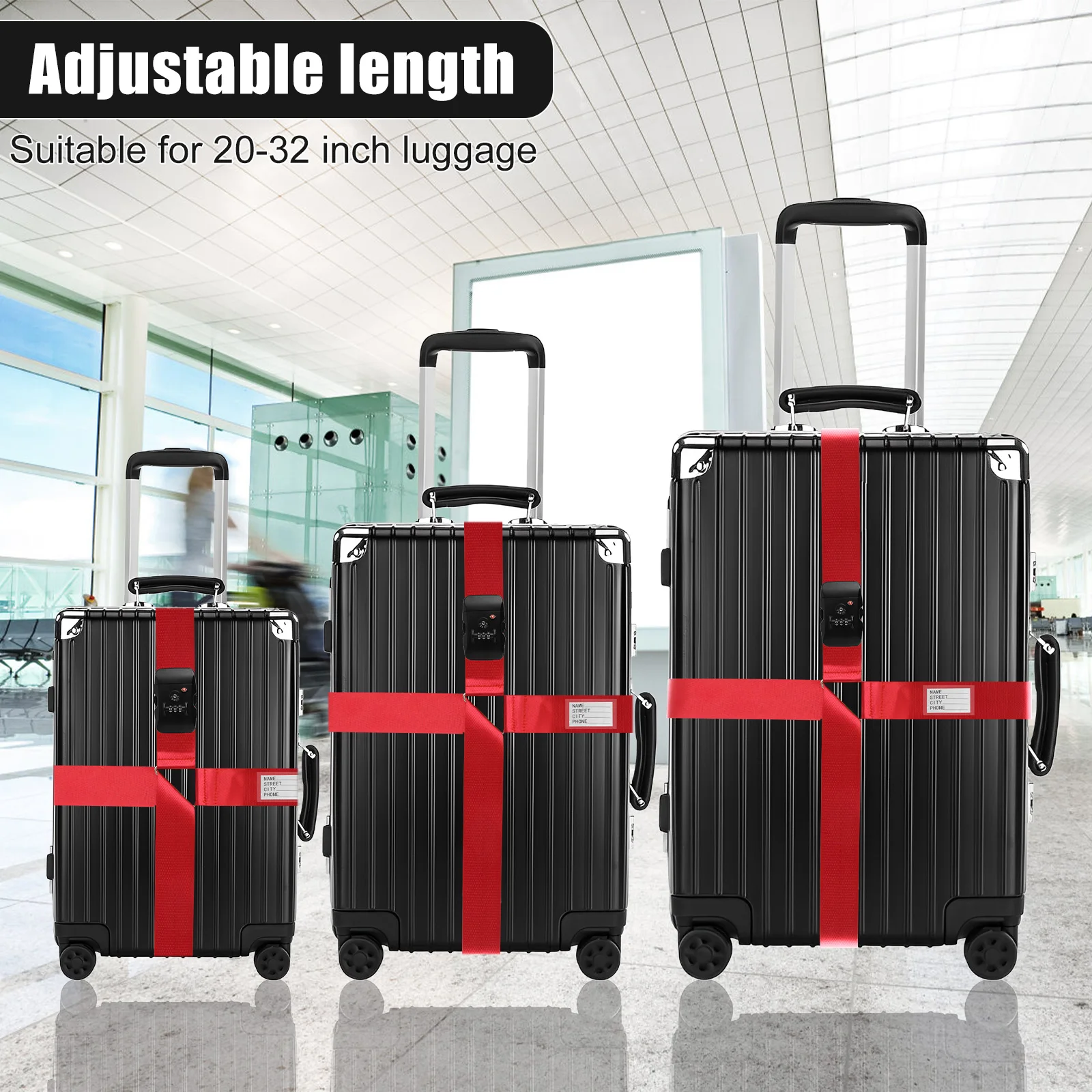 Anti-theft Luggage Belt Protect Suitcase Cross Strap TSA Custom Lock Adjustab Bundle Pack Baggage Belt for 20-32in Luggage Strap