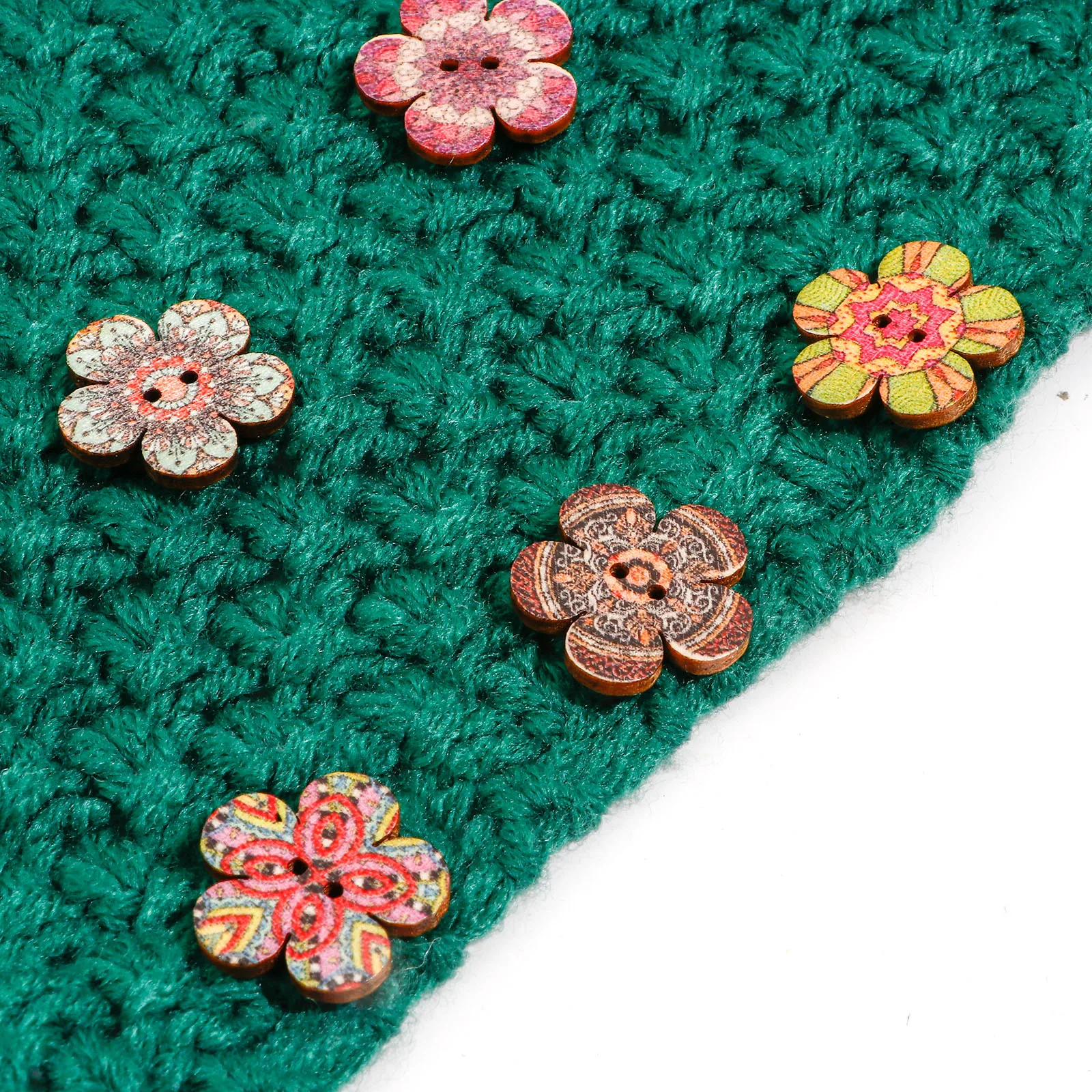 50 PCs Wood Ethnic Sewing Buttons Scrapbooking 2 Holes Flower At Random Color for Handwork Sewing Clothing Button DIY Crafts