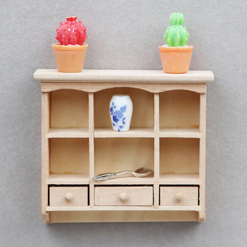 1:12 Dollhouse Miniature Wood Wall Cabinet Hanging Storage Organizer Cupboard House Furniture Decor Toy