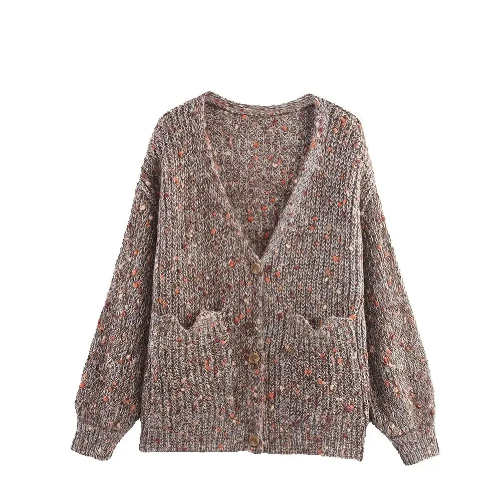 

New Women's Fashion Style Colorful Dot Flower Yarn Knitted Sweater cardigan Coat