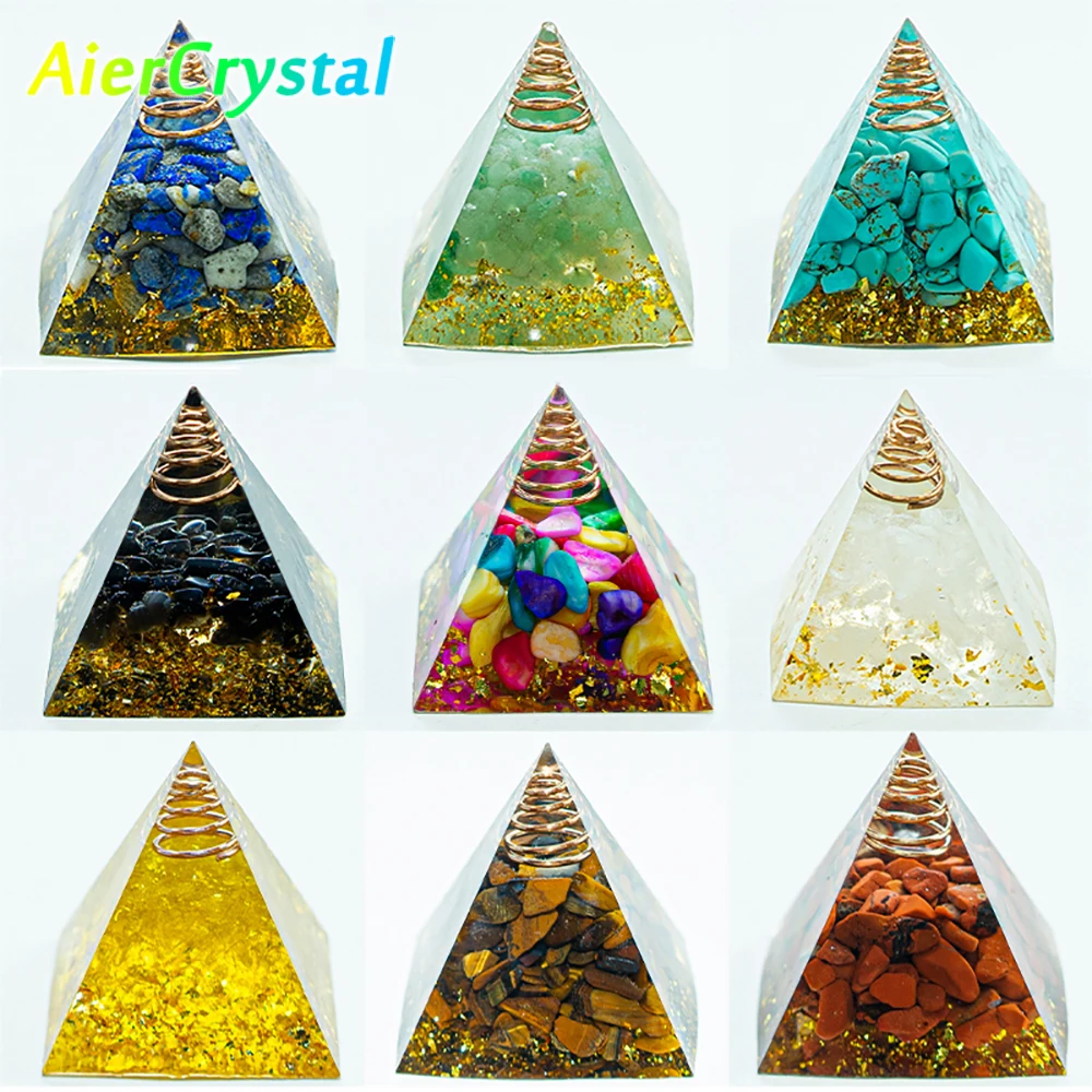 Energy Pyramid Orgonite Reiki Healing Natural Amethyst Quartz Crystal Chakra Tool Ornaments 1.57inch Pyramid Craft Home Decor