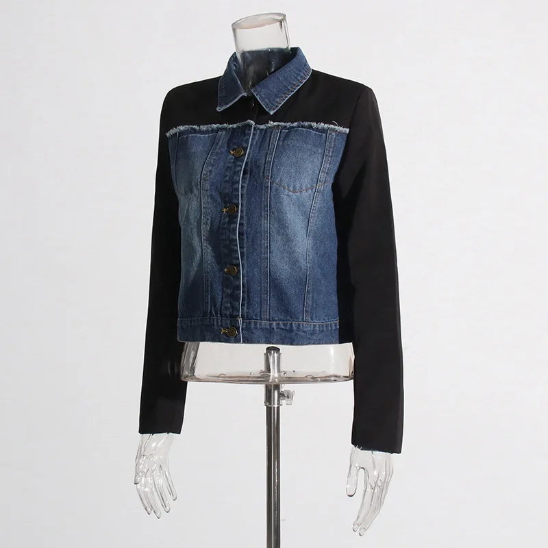 ANJY Autumn New Women High Street Elegant Stylish Casual Patchwork Contrast Color Straight Versatile Slimming Denim Jacket A7179