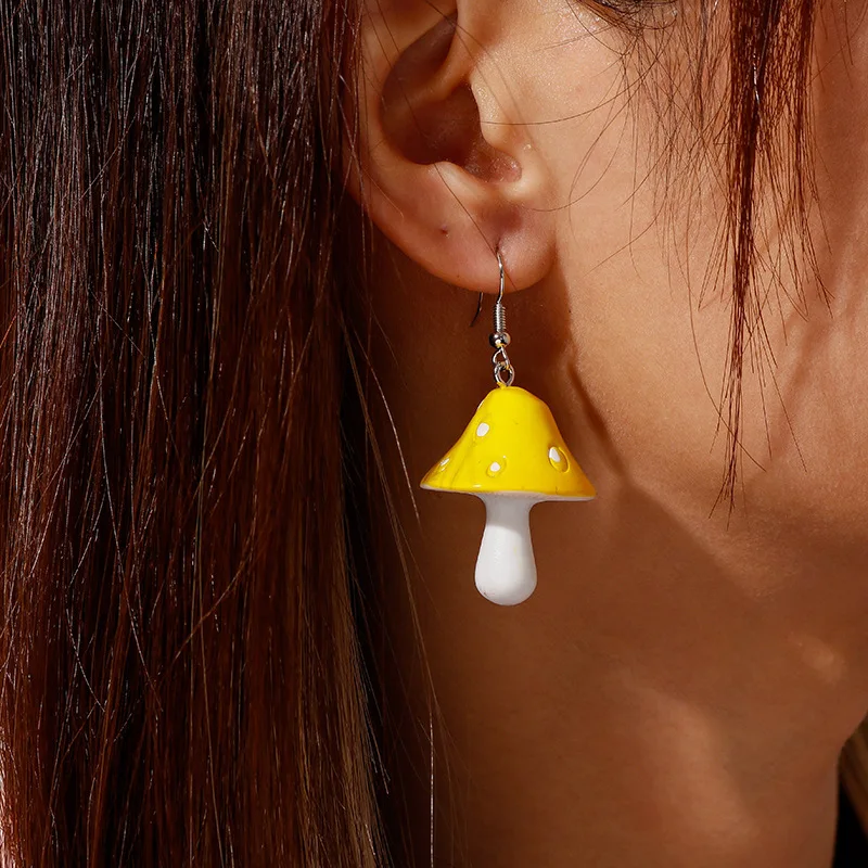 Sweet Resin Mushroom Earrings Handmade Plastic Simulation Mushroom Long Pendant Earring Jewelry For Women Girls Gift