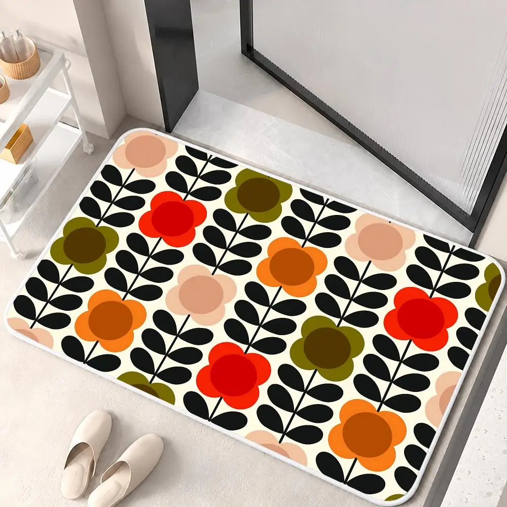 Flower O-Orla Kiely Floor Mat Flannel Rug Soft Non Slip Washable Door Mat for Bathroom Bedroom Kitchen Home Decor