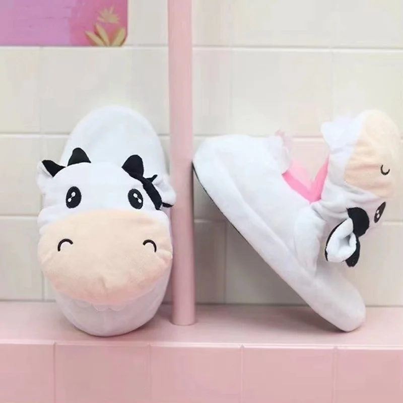 2023 mucche pantofole di peluche Move bocca aperta inverno caldo casa scarpe di cotone pantofole animali Kawaii carino divertente cartone animato