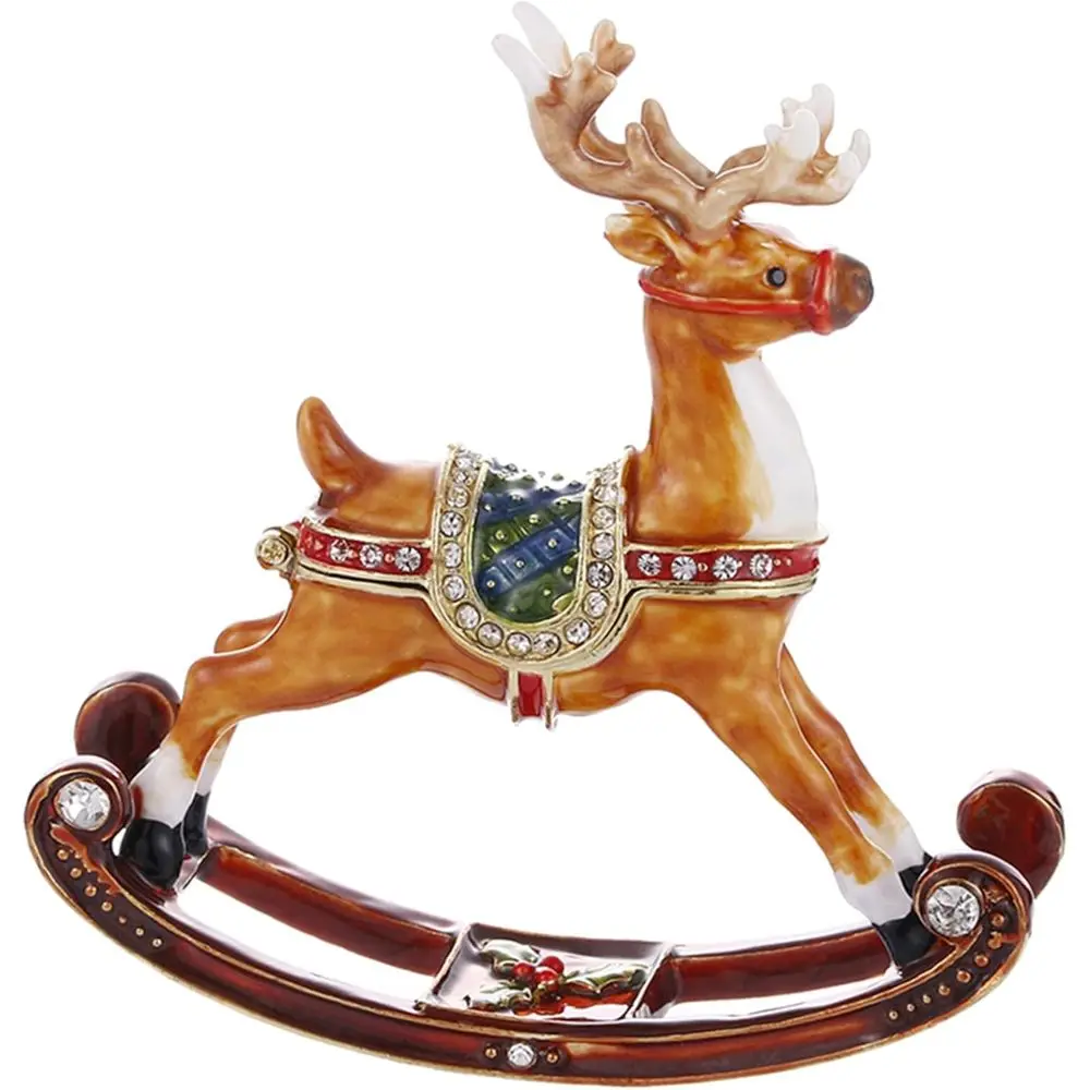

Elegant Hand-Painted Enamel Reindeer Trinket Box, Hinged Mini Jewelry Organizer, Unique Bejeweled Storage, Collectible Figurine,