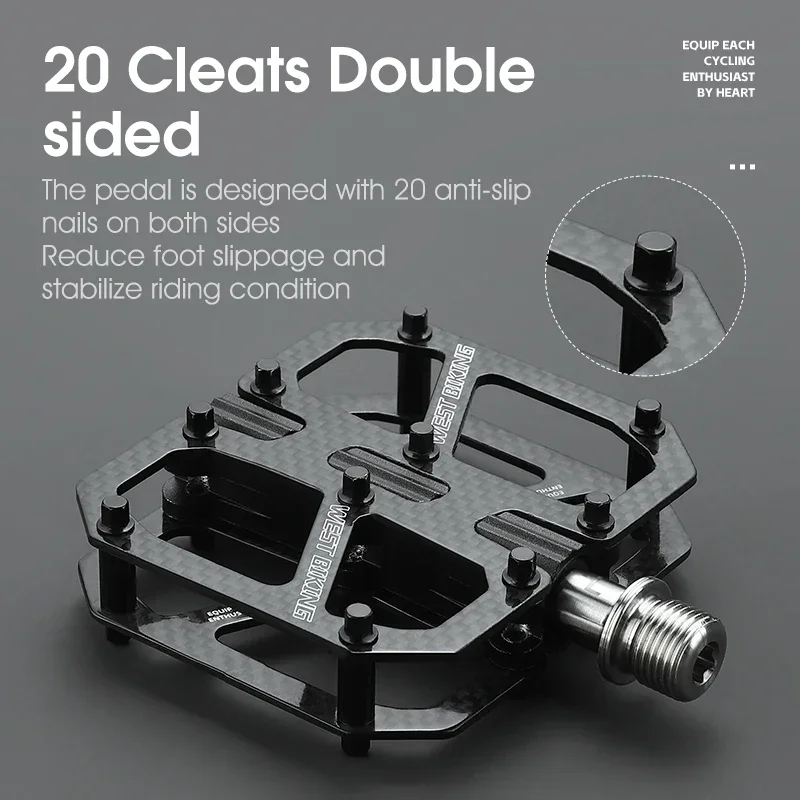 

WEST BIKING Ultralight T700 Carbon Fiber Bicycle Pedals Titanium Axle 3 Bearings Pedals MTB Road Bike Lightweight Flat Pedals