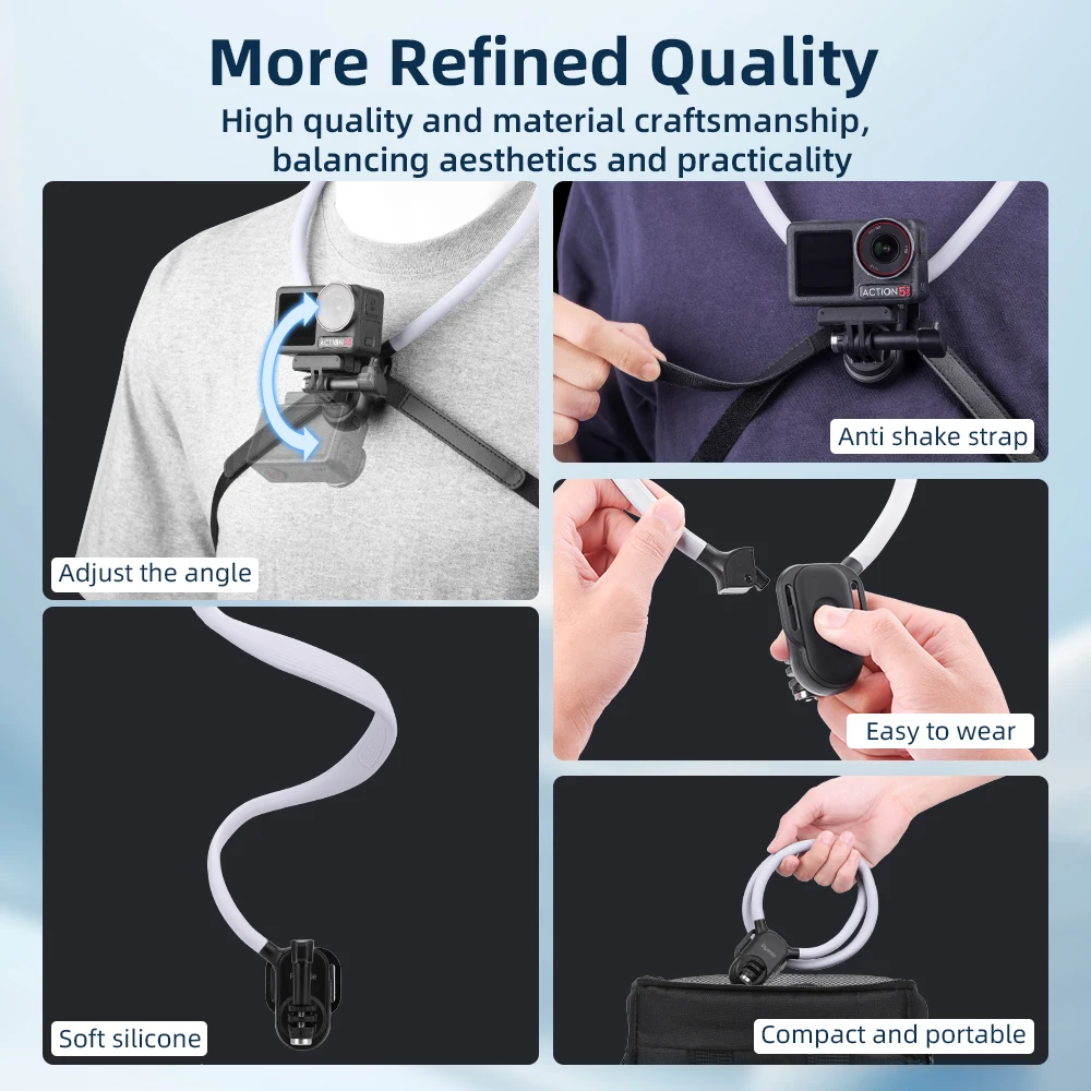 Flymile Neck Mount Holder for DJI Action 5 Pro/Osmo 360/Insta360 Ace Pro 2/Gopro 13 12 Accessories Camera POV Mount Chest Strap