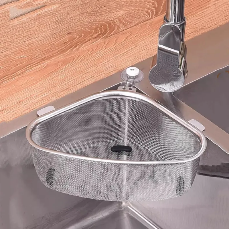 Kitchen Sink Drain Basket Stainless Steel Triangle Food Vegetables Peel Egg Filter Storage Organizer Kitchen Shelf Rack Drainier