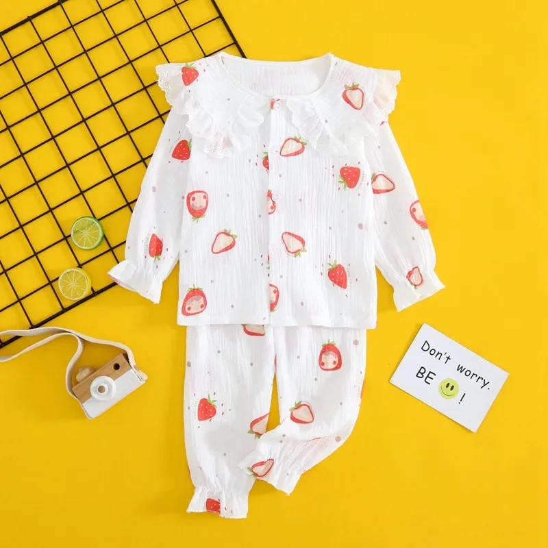 

Детская муслиновая хлопковая домашняя одежда, семейная одежда, рубашка, топы + брюки, 2 предмета, пижамы для мальчиков и девочек от 2 до 12 лет, детские костюмы, одежда