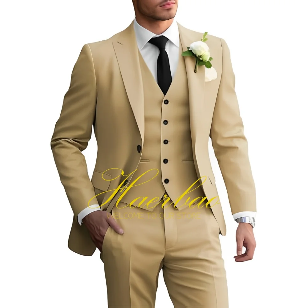 

Formal 3 Piece Men's Suits Slim Fit Sets Peak Lapel Solid Jacket Vest Pants Elegant Tuxedo Prom Wedding Party Men Suits