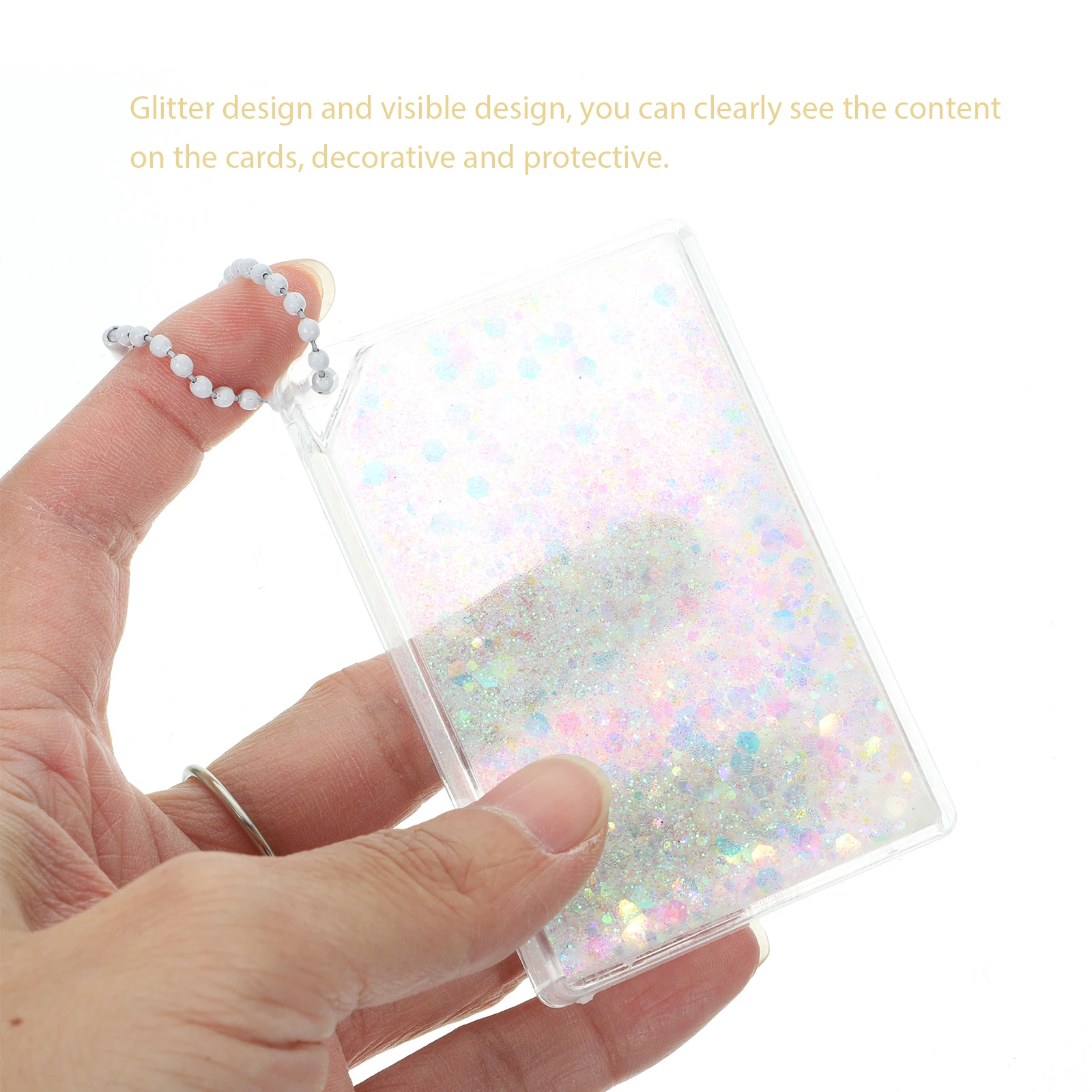 ที่ใส่การ์ดแบบทรายไหล 4 ชิ้น ที่ใส่โฟโต้การ์ดแบบมีกลิตเตอร์ ปกป้องการ์ดขนาดเล็ก ซองใส่การ์ดพกพา สำหรับบัตรประจำตัว บัตรเครดิต บัตรนักเรียน