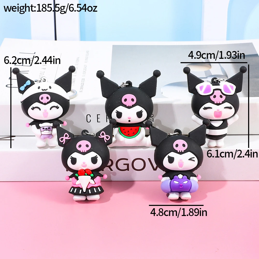 5 STKS Sanrio Cartoon Kuromi Sleutelhanger Leuke Siliconen Sleutelhanger Autosleutel Decoratieve Hanger is het perfecte cadeau voor vrienden