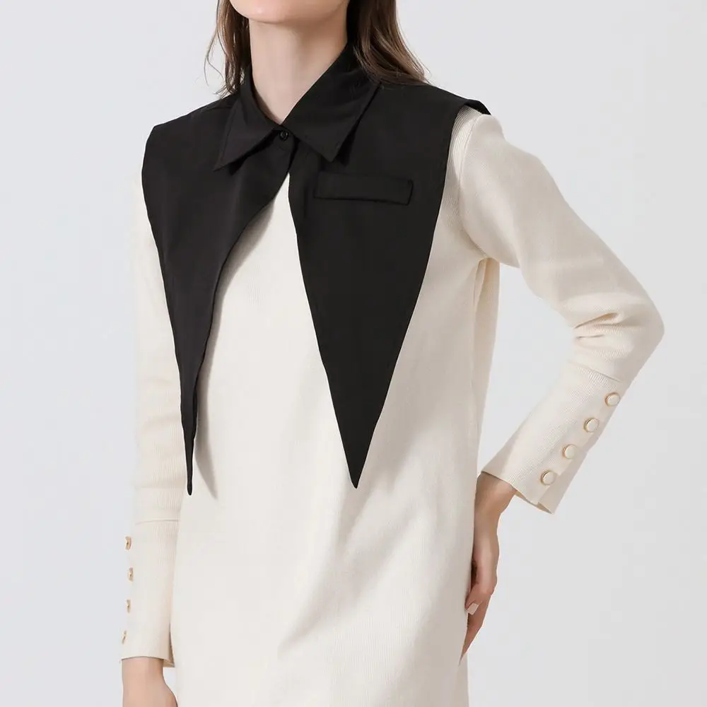 قميص نسائي قطني قابل للفصل بطية صدر ، ياقة مزيفة ، بلوزة كلاسيكية ، موضة ، عتيقة