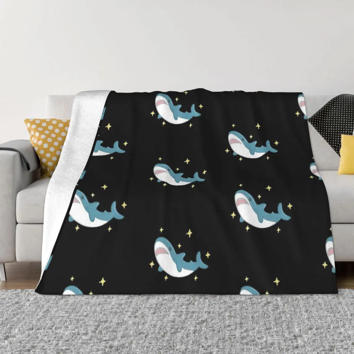 Blahaj The Shark (black Background) Blanket Bedspread On The Bed Travel Queen Size