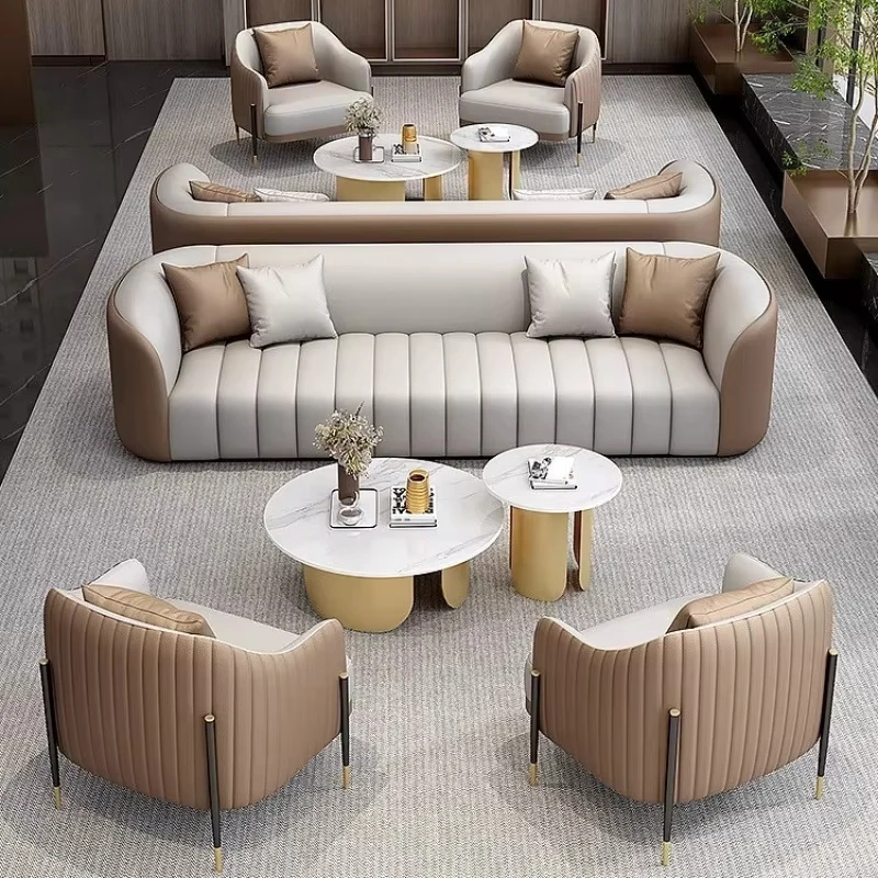 Modern Leather 3-Seater Office Sofa Eco-Friendly High-Density Sponge for Apartment Hotel Lobby Living Room School Waiting Areas