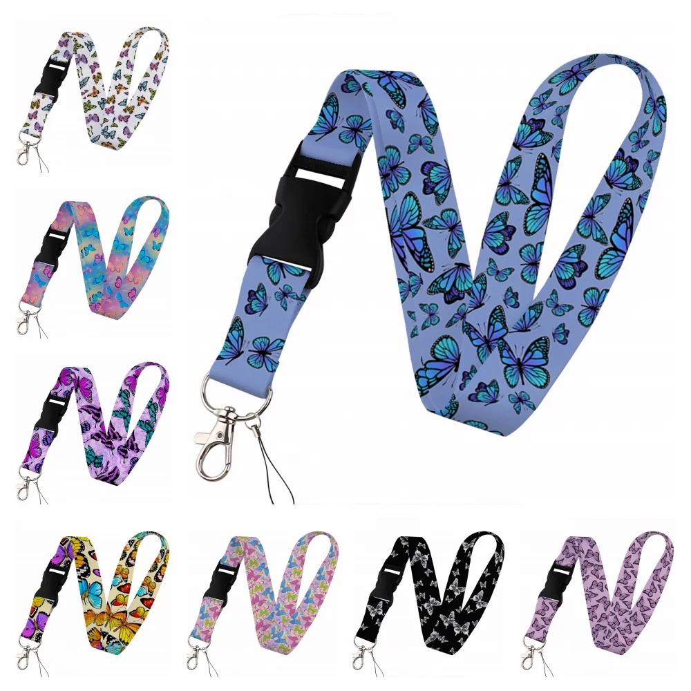 

Beautiful butterfly Lanyard Keys Chain Badge Holder ID Credit Card Pass Hang Rope Lariat Mobile Phone Charm Accessories Gifts