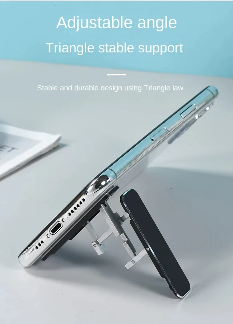 Zusammenklappbarer Mini-Telefonhalter aus Metall, Aluminiumlegierung, faltbarer Desktop-Ständer, 360° drehbar, universelle Handy-Schreibtischhalterung – Detail 9
