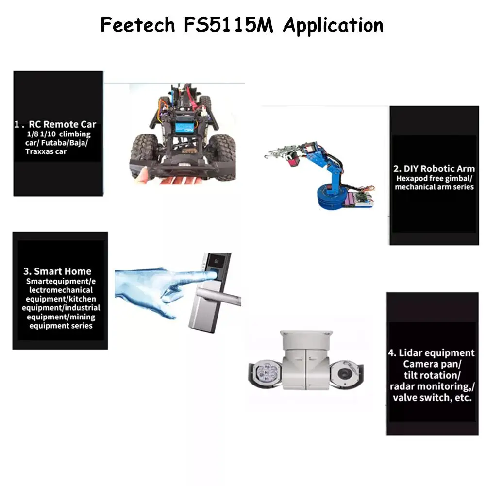 FS5115M Servo numérique 15kg 180 °   Engrenage métallique couple élevé étanche pour Arduino RC voiture bateau Robot Futaba JR hélicoptère bricolage