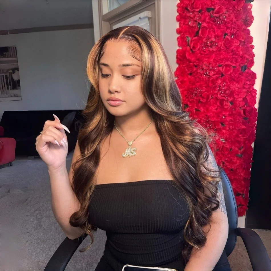 

Парик из натуральных волос 13X6 Highlight HD Lace Frontal, цвет омбре P4/27, медово-русый, 30-36 дюймов, волнистый, для женщин.
