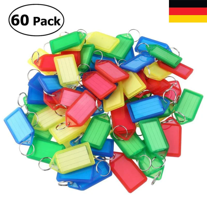 

60pcs Plastic Fobs Luggage Id Labels Assorted Colors Strong Ring For Keys Pet Name Hotel Key Cabinets Key Id Tags Plastic