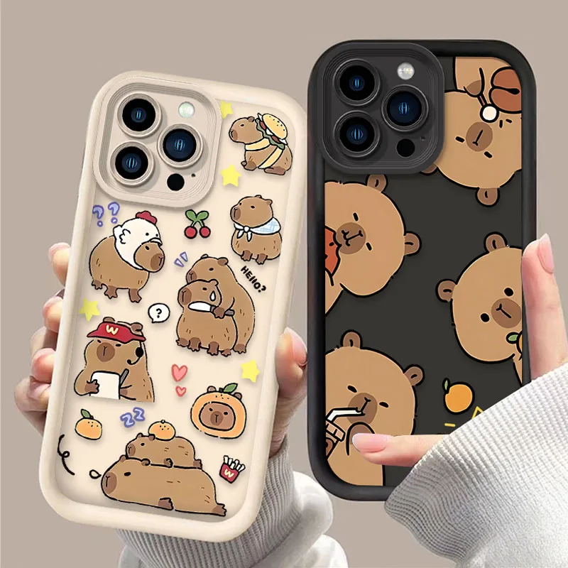 Lovely Cartoon Capybara Case For iPhone 16 15 14 13 12 11 Pro Max X XS X S Max XR SE 2020 7 8 Plus Shockproof Silicone Cover