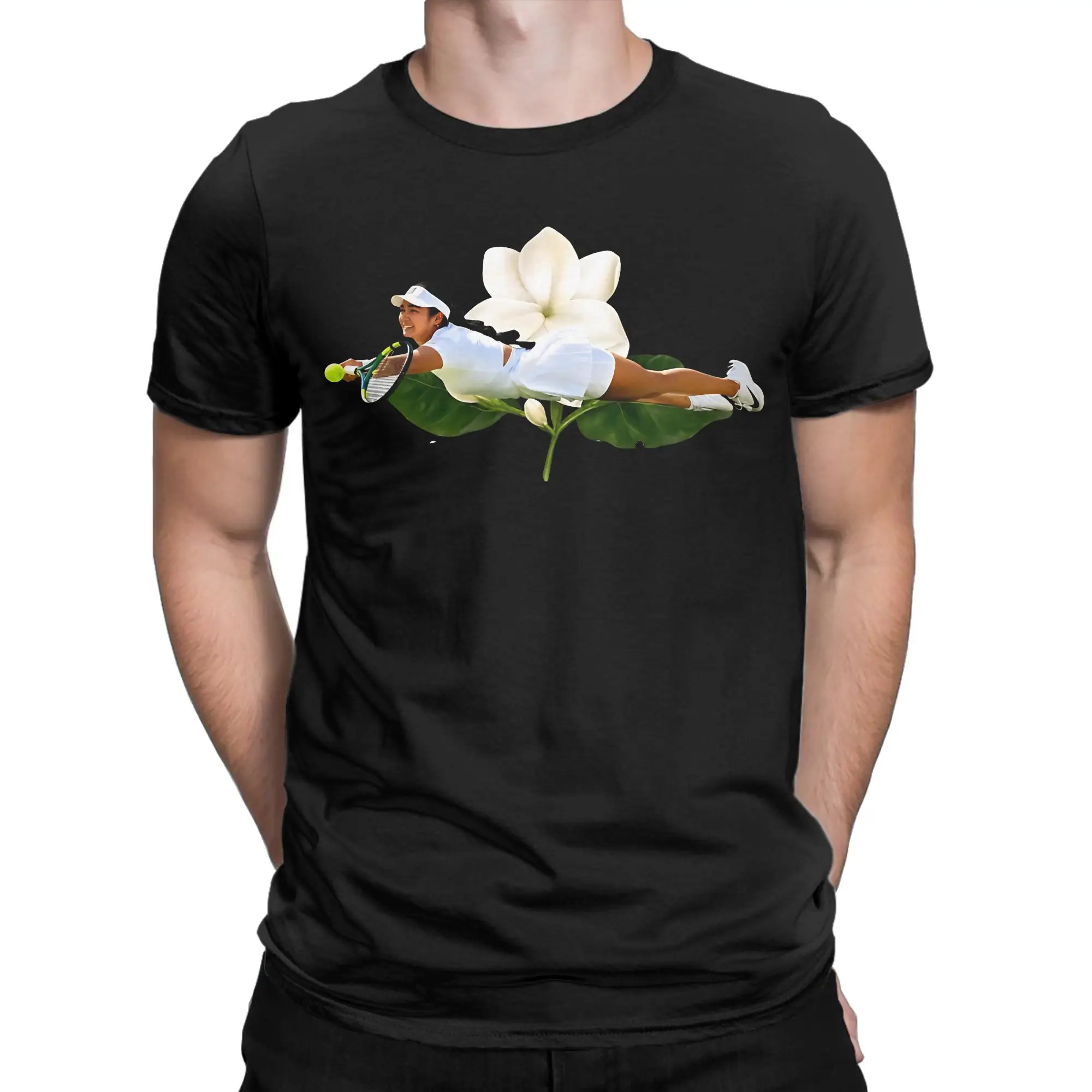Alexandra Eala Dive On Jasmine Leaf Men's T Shirt  Humor Tee Shirt Short Sleeve Round Neck T-Shirts 100% Cotton Printed Clothing