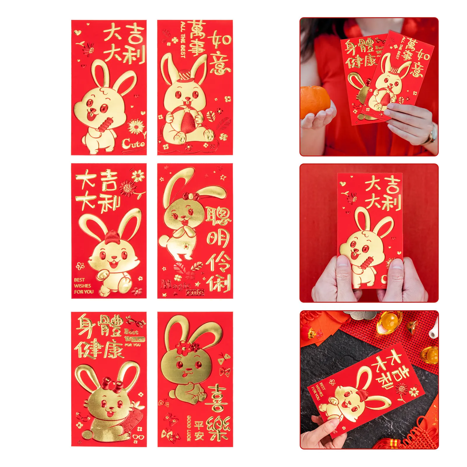 

30Pcs Large Safe Red Envelopes Chinese New Year Red Packets Hongbao 2023 Rabbit Year Money Pouches for Cash Coins Gifts Storage