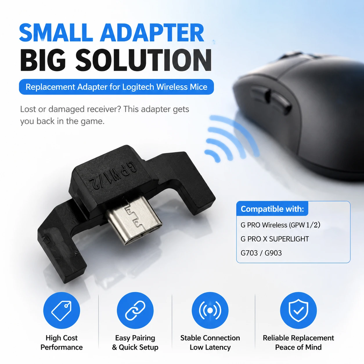 Type C Adapter For Logitech G Pro Wireless / GPW GPX Superlight/G703/G903 Mouse Universal Adapter Micro USB to Type-C Mouse