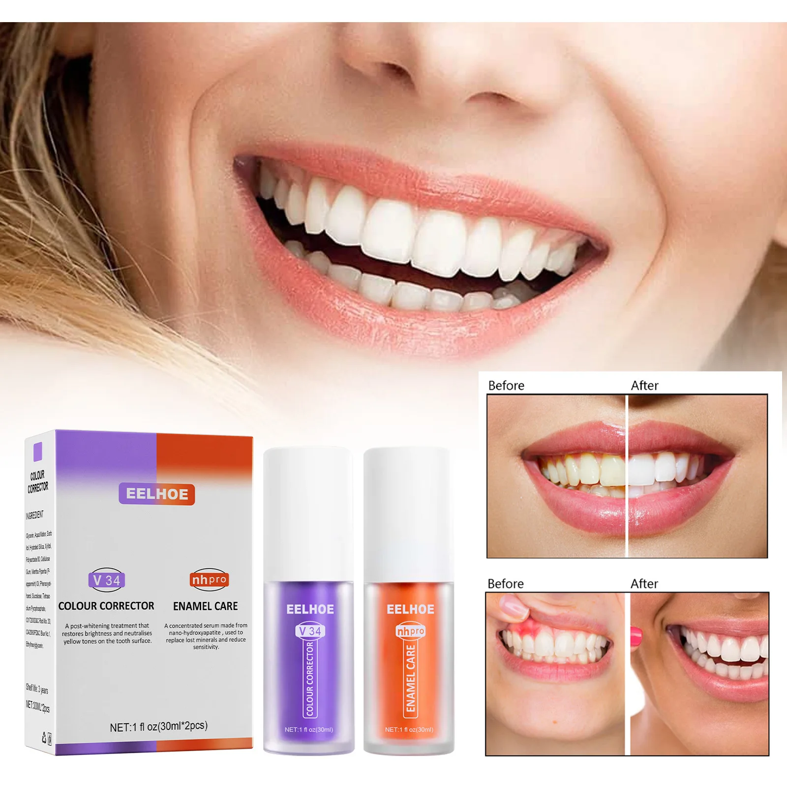 

Eelhoe V34 Toothpaste Purple Orange Toothpaste Repair Teeth Repair Oral Cleaning Dazzling White Tooth Stain Removal White