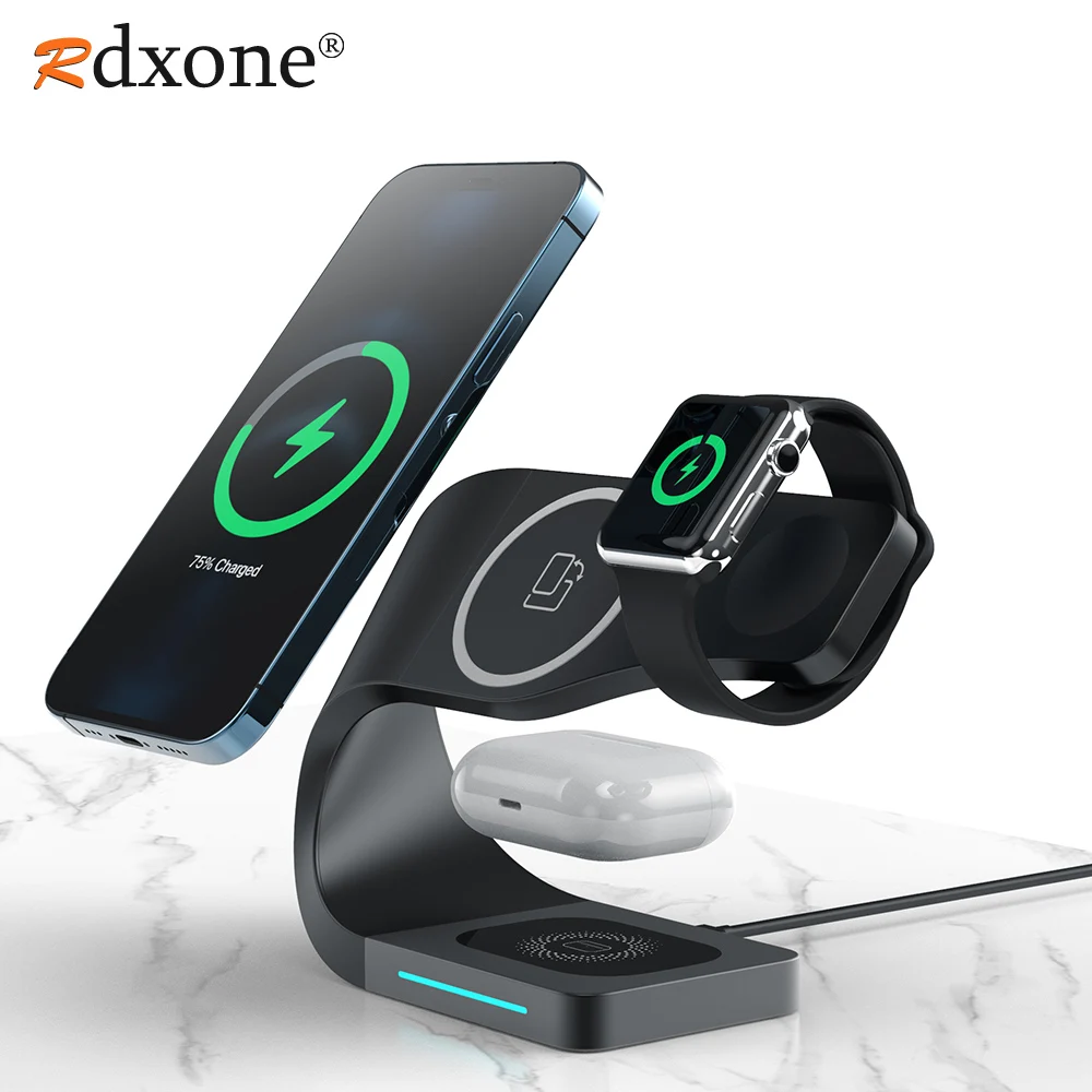 Magnetic Wireless Charger For iPhone 13 12 QI Wireless Charging Dock Station For Apple Watch 7 6 SE Airpods Pro With USB C Port