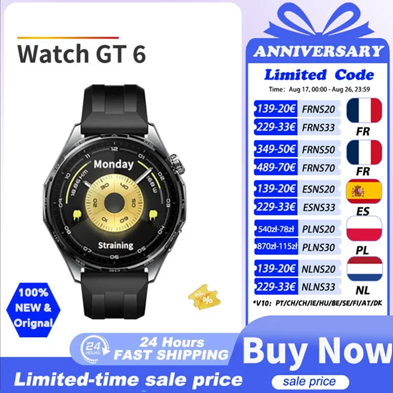 HUAWEI WATCH GT 6 Smartwatch Pantalla AMOLED de 1,47”/1,32” Ancho de la batería de hasta 21 días Frecuencia cardíaca NFC Compatible con iOS y Android