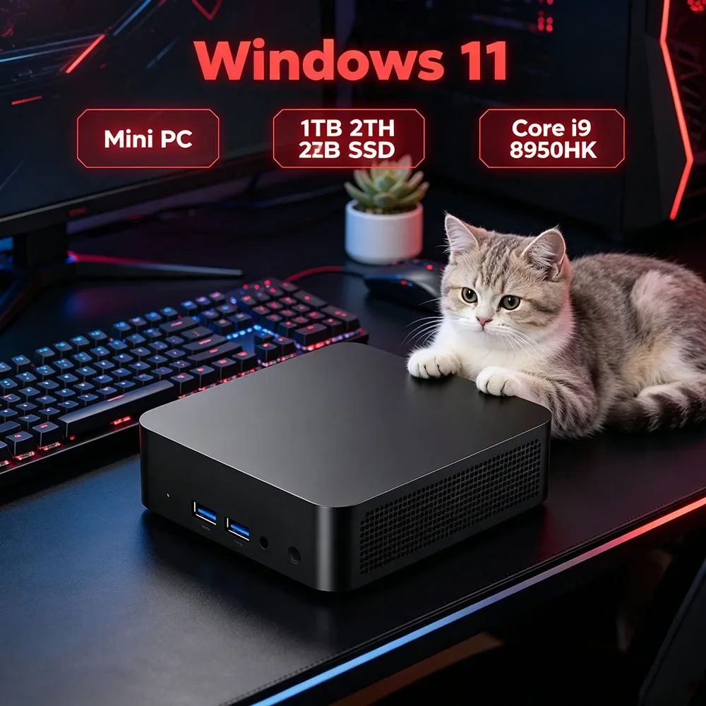 Potent Mini Gaming PC Core i9 8950HK Windows 11 Pro 32GB RAM 1TB/2TB SSD BT5.2 WiFi6 4K HD Multifunctional PC 3 Years Warranty