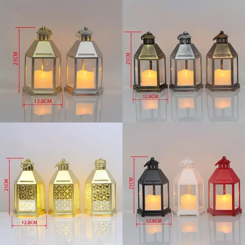 for  LED Wind Light  al-Fitr Decorative Hanging Plated Colored Plastic Hexagonal Candlestick Lantern Jar