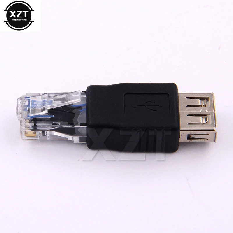 10 Buah/Lot Kepala Kristal RJ45 Laki-laki Ke USB 2.0 AF A Perempuan Konektor Adaptor Laptop LAN Jaringan Kabel Ethernet Steker Konverter