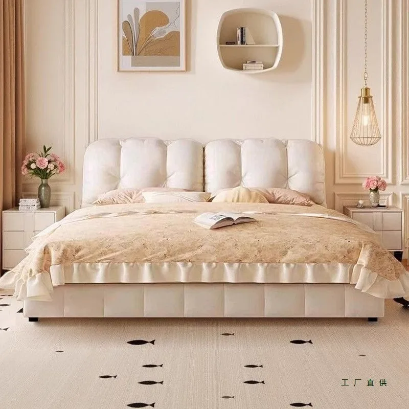 Modern minimalist soft bag storage leather French high-end bed, master bedroom double bed multi-function bed
