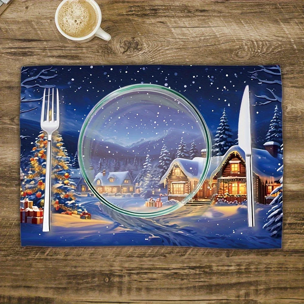 VIKAMA 4-Piece Christmas Placemats with Starry Sky Effect Home Banquet Christmas Party Holiday Table Decor
