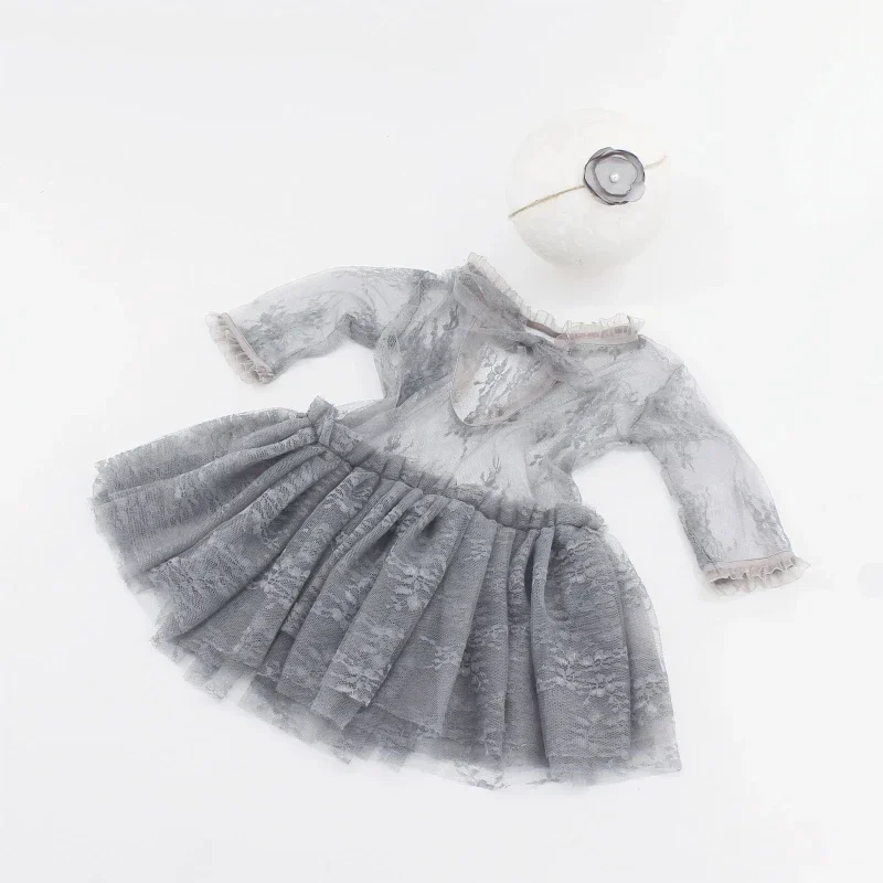 3Pcs Set Newborn Photography Outfit Baby Photoshoot Props Girl Lace Dress Infant Toddler Photo Props Accessories Headdress