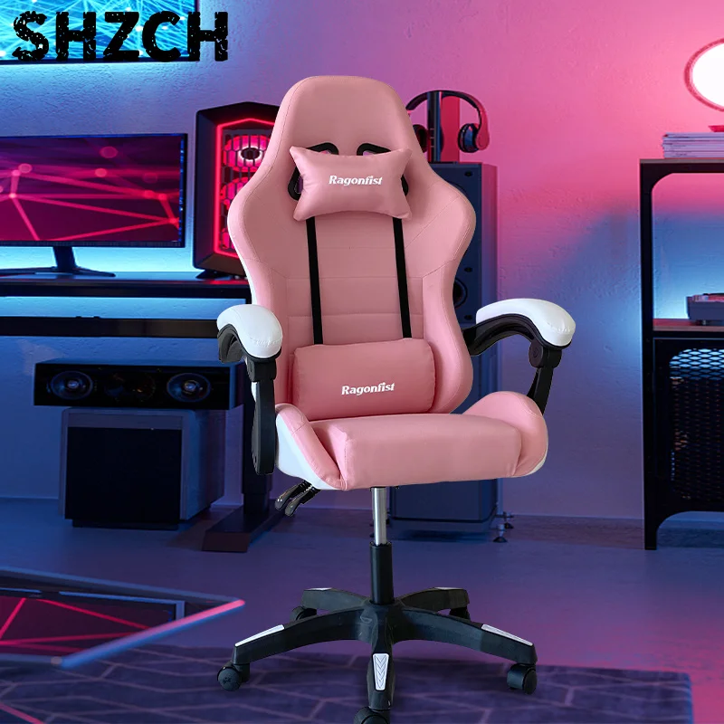 pink-gaming-for-girls-computer-height-adjustable-comfortable-office-with-headrest-lumbar-pillow-swivel-chair