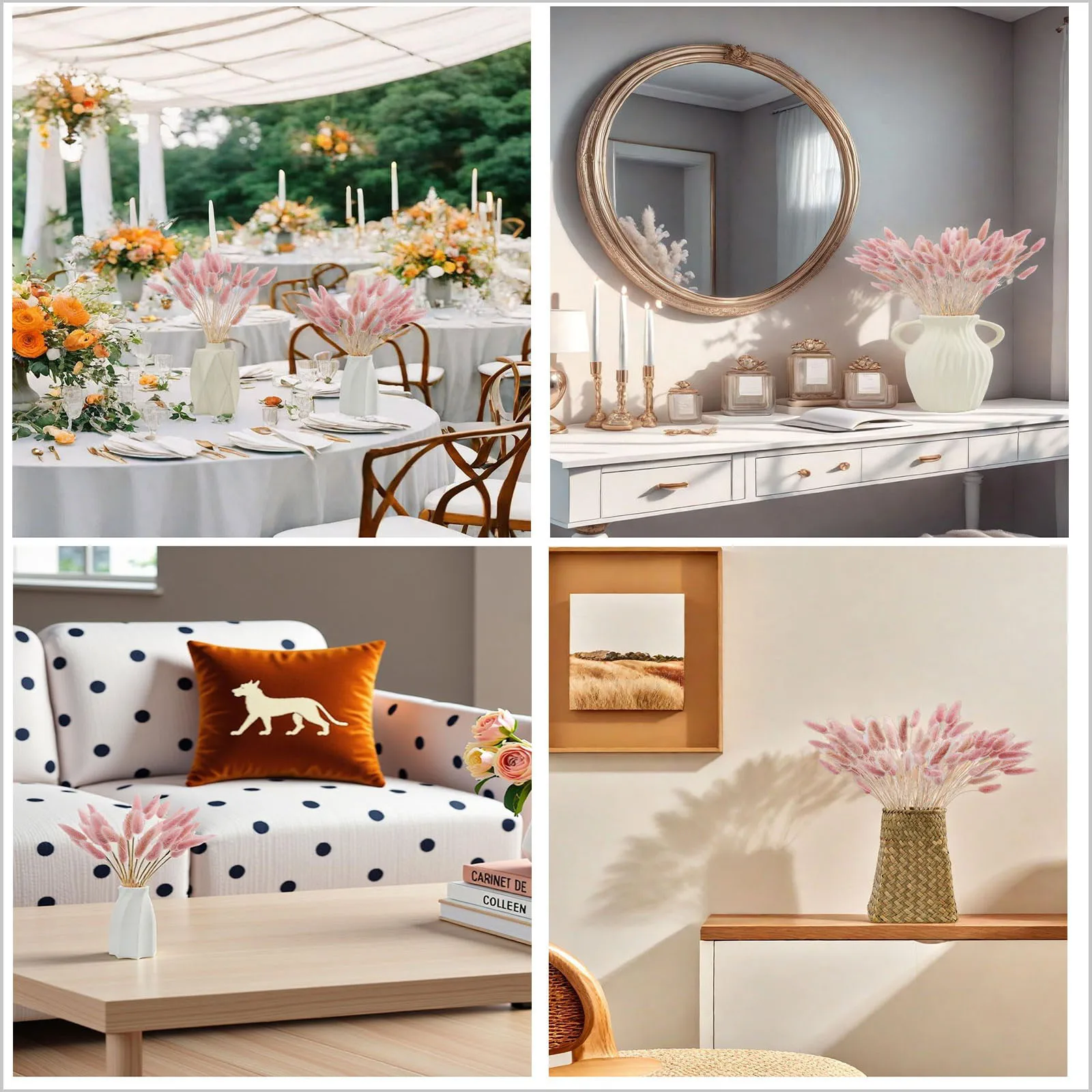 Queues de lapin Pampas séchées roses, 120 tiges, décoration d'herbe, fleurs Pompas pour centre de Table de mariage Boho, décoration de Table de maison et de chambre à coucher