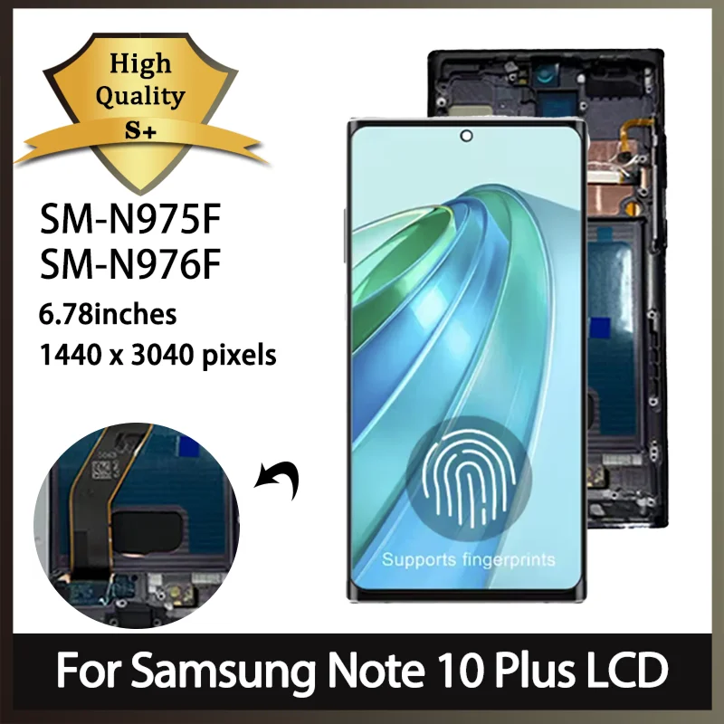 AMOLED For Samsung Note 10 Plus Display with Frame for Samsung Note10+ N975F N965F/DS Lcd Display Touch Screen Assembly